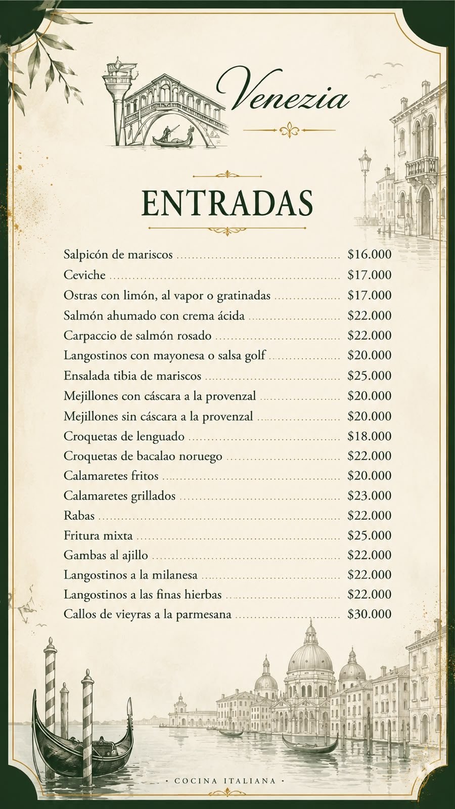 Menú Entradas