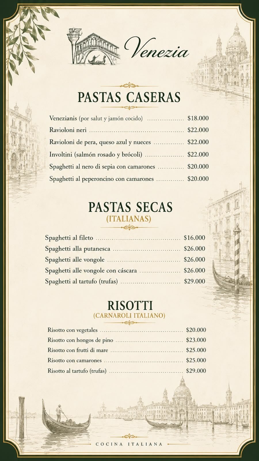 Menú Pastas y Risotti